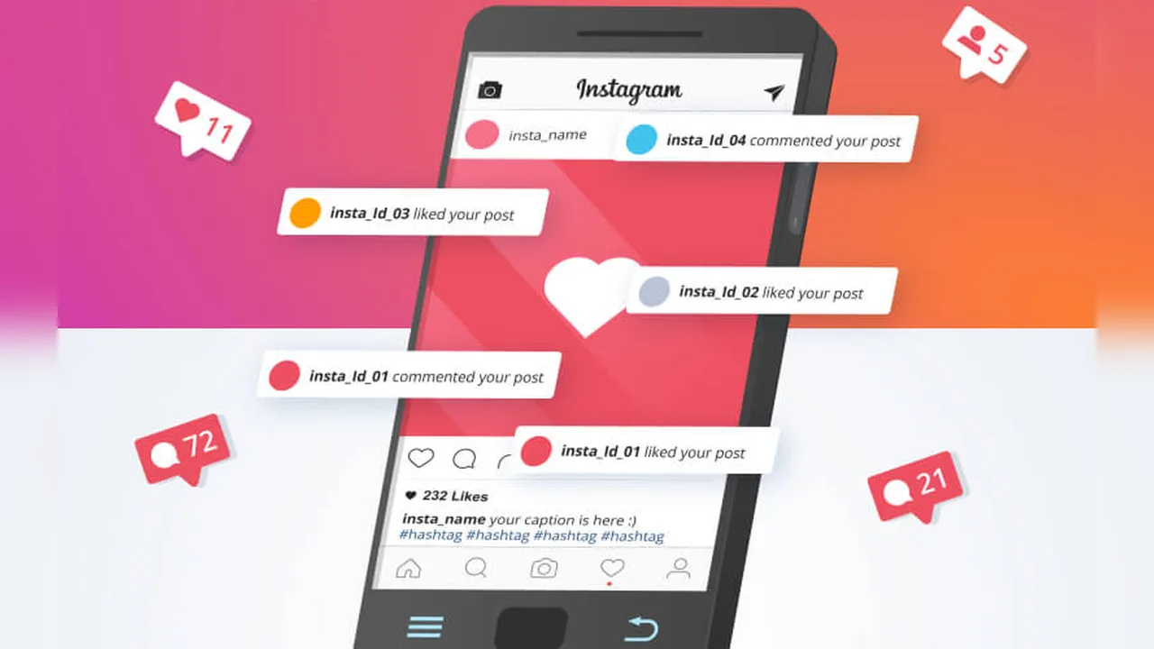 A phone showing Instagram style post engagement on screen